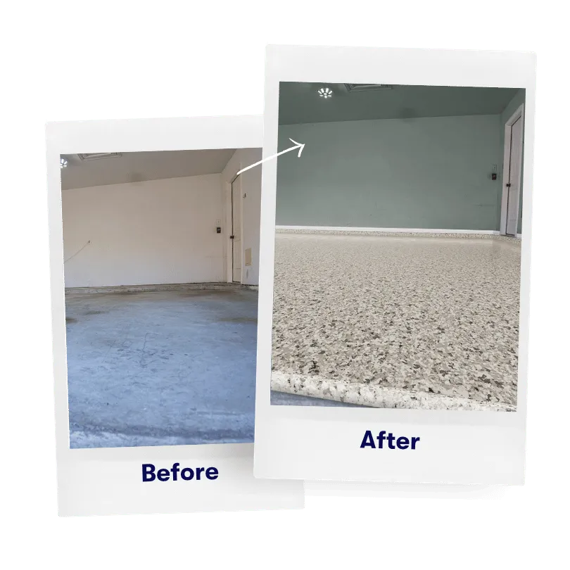 Finished polyaspartic garage floor coating with full flake, installed by MyGarageFloors.com - recent install 1