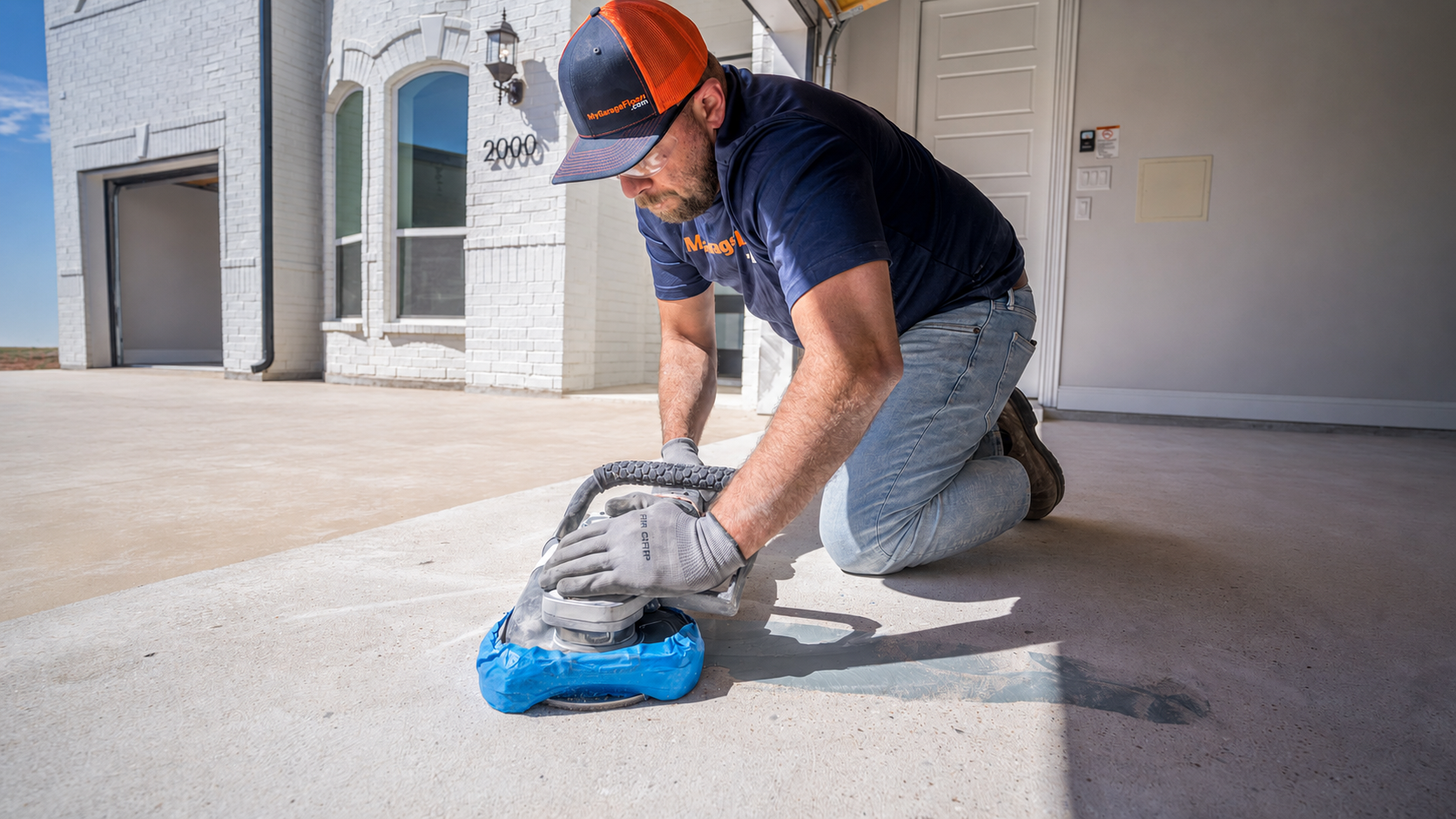 Diamond grinding a garage concrete slab before the polyaspartic coating goes down
