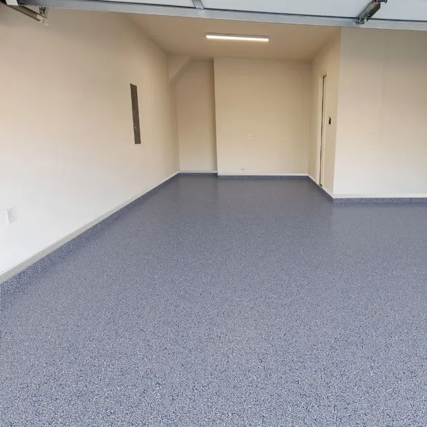 Orbit blue gray full flake polyaspartic garage floor coating by MyGarageFloors.com